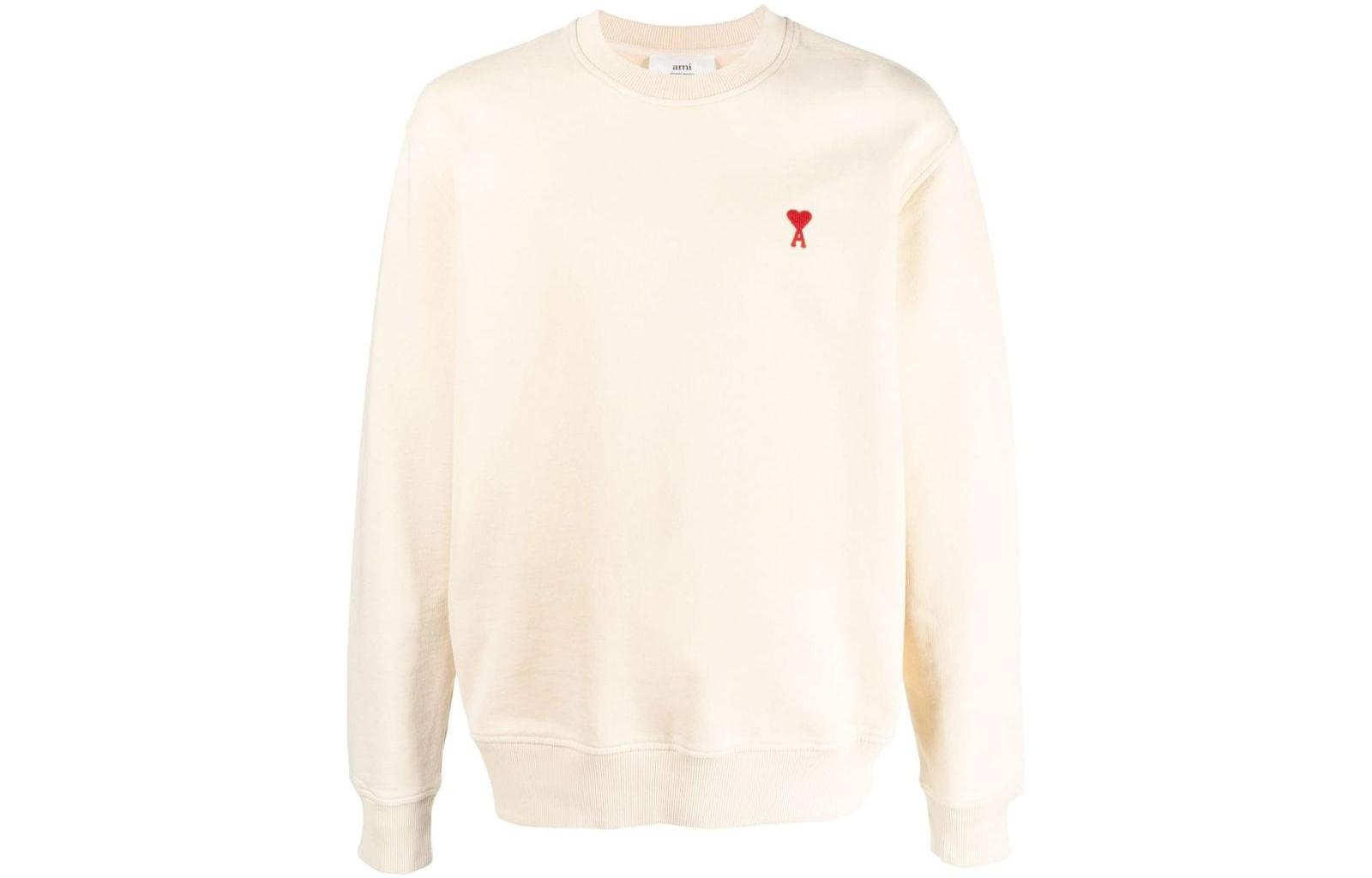 AMI PARIS SS23 Beige Crewneck Sweatshirt with Logo Embroidery Unisex USW001730-730