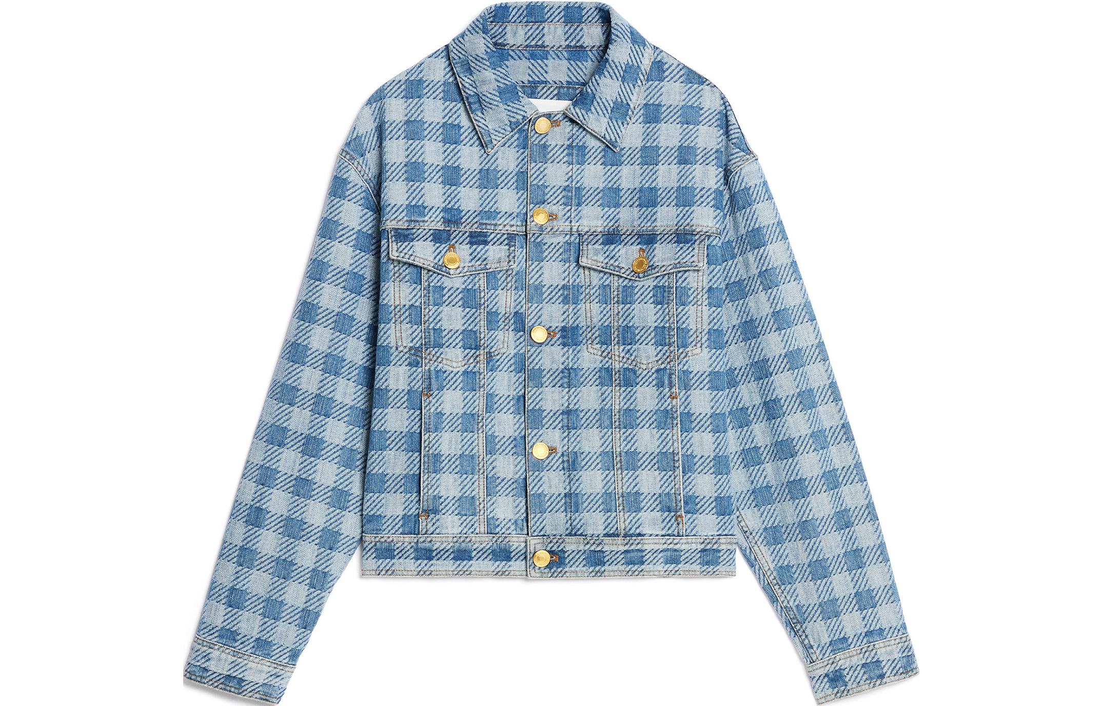 AMI PARIS SS23 Blue Checkered Collar Long Sleeve Jacket Unisex UJK204DE0010-448