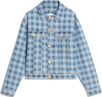 AMI PARIS SS23 Blue Checkered Collar Long Sleeve Jacket Unisex UJK204DE0010-448 AMI PARIS SS23 Blue Checkered Collar Long Sleeve Jacket Unisex UJK204DE0010-448