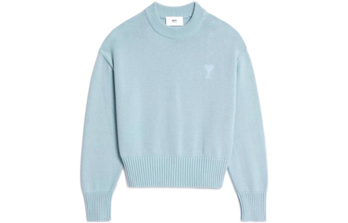 AMI Paris SS23 Blue Heart Jacquard Knit Sweater Unisex Pullover UKS008016-464