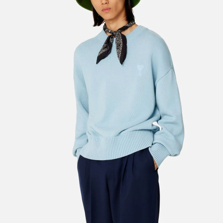 AMI Paris SS23 Blue Heart Jacquard Knit Sweater Unisex Pullover UKS008016-464 圖 3