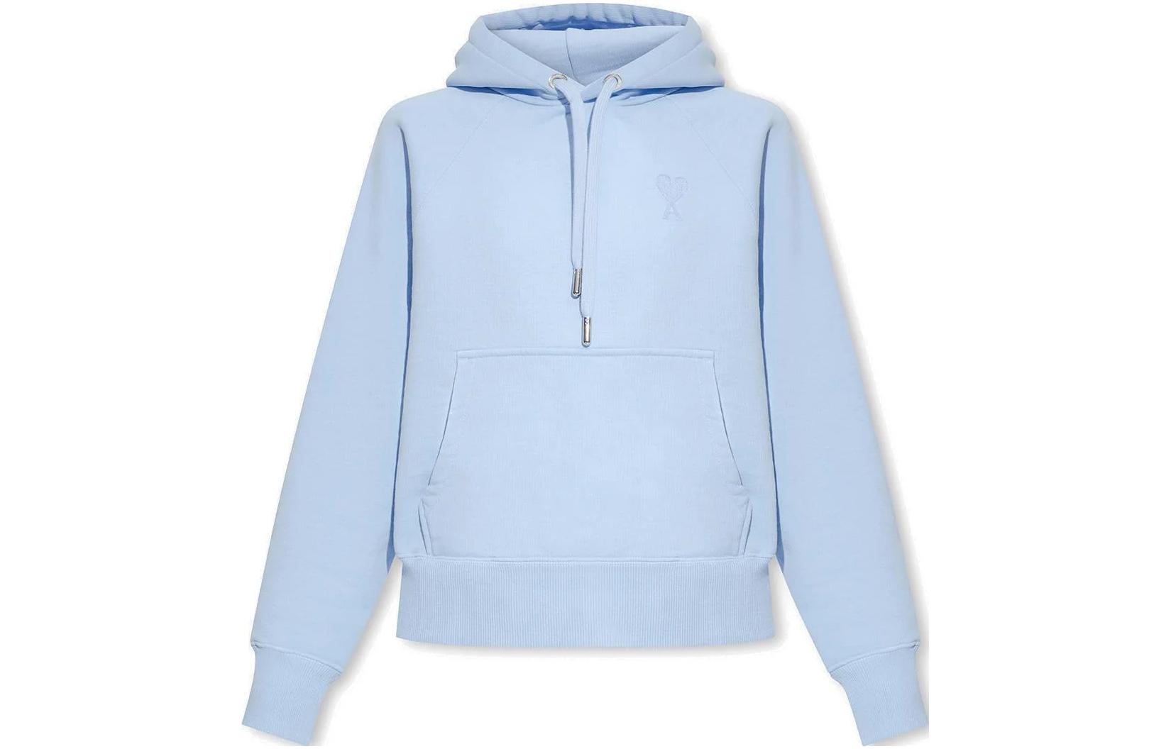 Order AMI Paris SS23 Blue Hoodie Unisex with Tonal Heart Embroidery Casual Style. USW204747-464