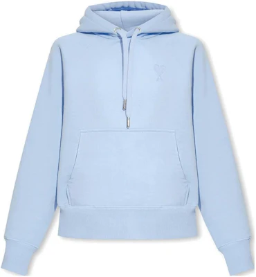 AMI Paris SS23 Blue Hoodie Unisex with Tonal Heart Embroidery Casual Style. USW204747-464 Order AMI Paris SS23 Blue Hoodie Unisex with Tonal Heart Embroidery Casual Style. USW204747-464
