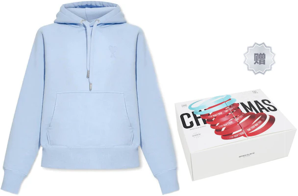 AMI Paris SS23 Blue Hoodie Unisex with Tonal Heart Embroidery Casual Style. USW204747-464 Lookbook AMI Paris SS23 Blue Hoodie Unisex with Tonal Heart Embroidery Casual Style. USW204747-464