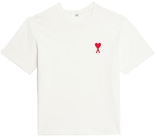 AMI Paris SS23 Classic Unisex Relaxed Fit White Tee with Red Heart Embroidery. UTS004726-175 AMI Paris SS23 Classic Unisex Relaxed Fit White Tee with Red Heart Embroidery. UTS004726-175