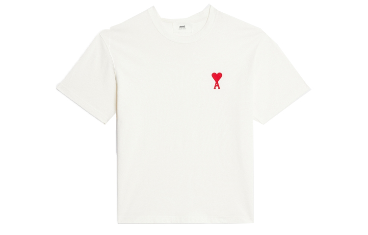 Order 아미 파리 SS23 클래식 유니섹스 릴렉스핏 화이트 티 레드 하트 자수. UTS004726-175