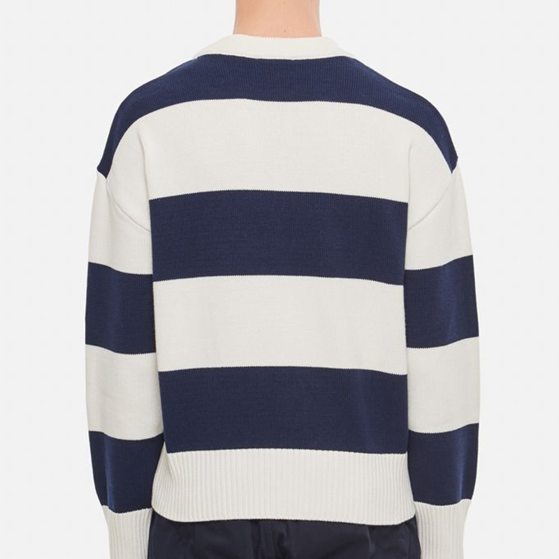 Sizing AMI PARIS SS23拼色條紋刺繡Logo圓領毛衣 藍白 男款 UKS009016497