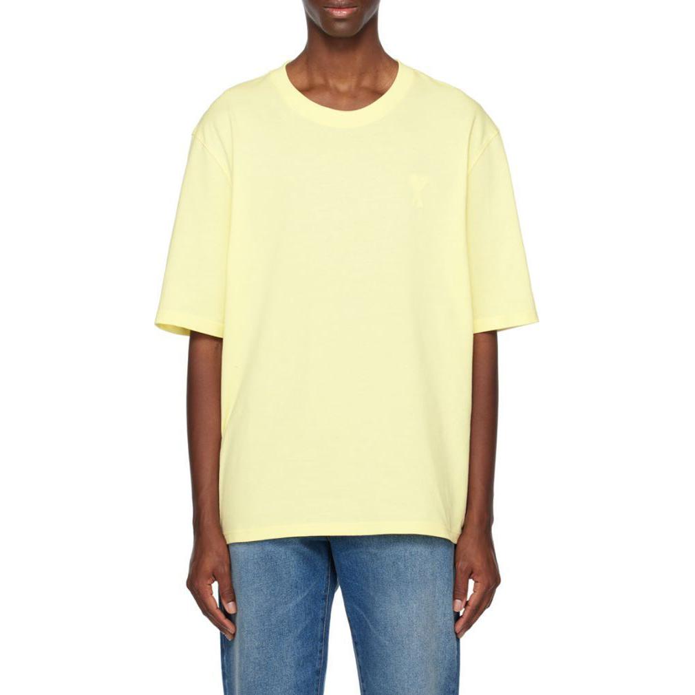 Details for AMI Paris SS23 T-Shirt Unisex Krim Kuning Logo Sulam Oversized. SPUTS004726703