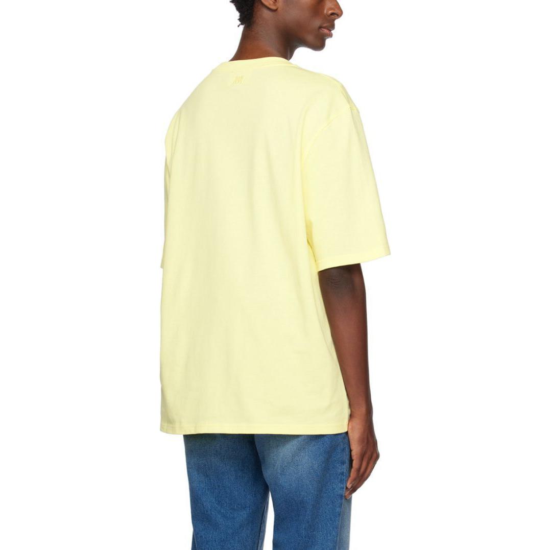 Sizing AMI Paris SS23 T-Shirt Unisex Krim Kuning Logo Sulam Oversized. SPUTS004726703