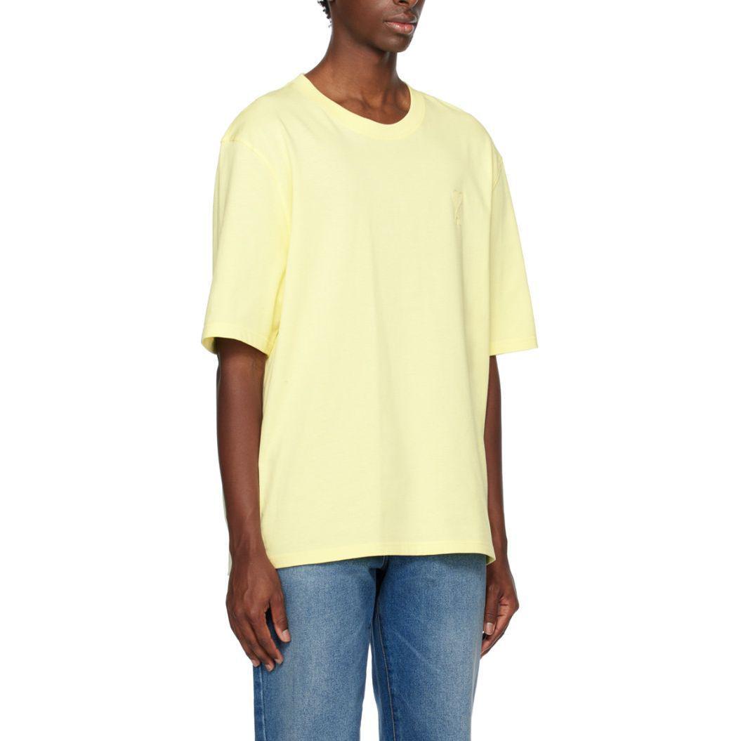 Cheap AMI Paris SS23 T-Shirt Unisex Krim Kuning Logo Sulam Oversized. SPUTS004726703