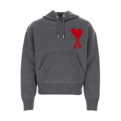 AMI PARIS SS23 Gray Logo Heart Knit Pullover Sweatshirt Unisex. UKS802KN0018-084