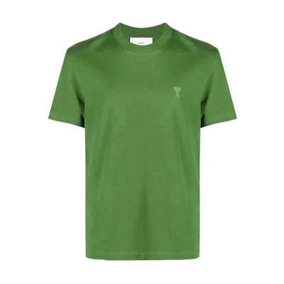 AMI PARIS SS23 Green Heart Embroidered Crewneck Short Sleeve T-Shirt Men. UTS022726-311