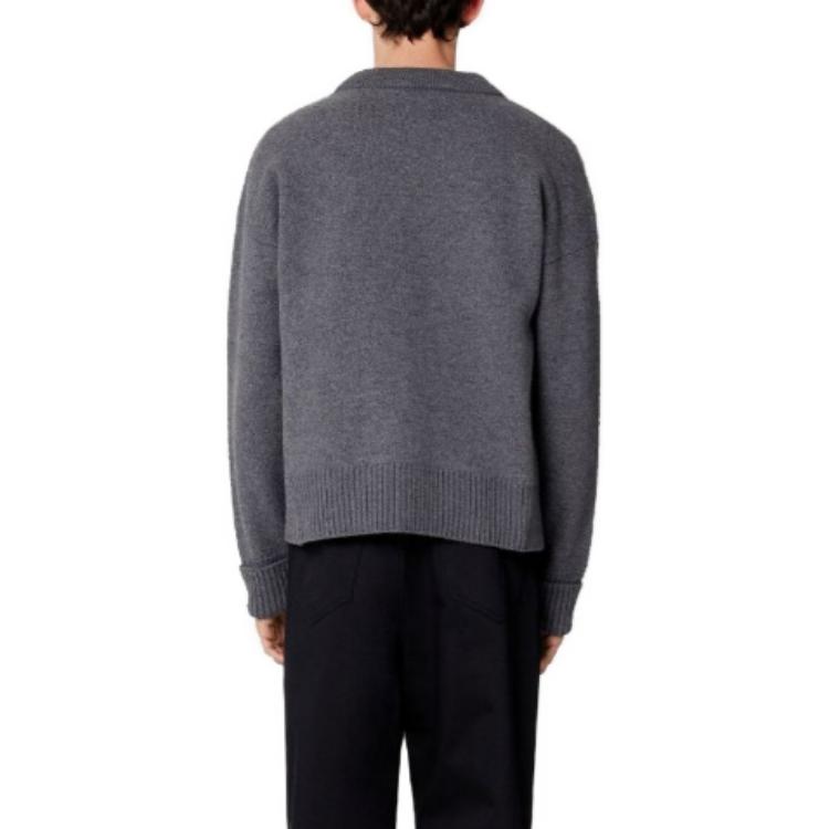 Shop AMI PARIS SS23 灰色心形Logo針織開襟毛衣  男女款 UKC002018-084