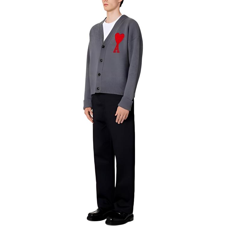 Purchase AMI PARIS SS23 灰色心形Logo針織開襟毛衣  男女款 UKC002018-084