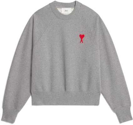 AMI Paris SS23 淡灰色愛心刺繡復古款中性圓領運動衫 USW004747-0501 Buy AMI Paris SS23 淡灰色愛心刺繡復古款中性圓領運動衫 USW004747-0501