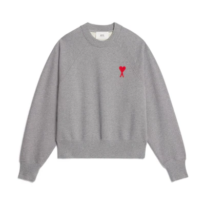 AMI Paris SS23 Heather Grey Heart Embroidered Unisex Vintage Crewneck Sweatshirt USW004747-0501