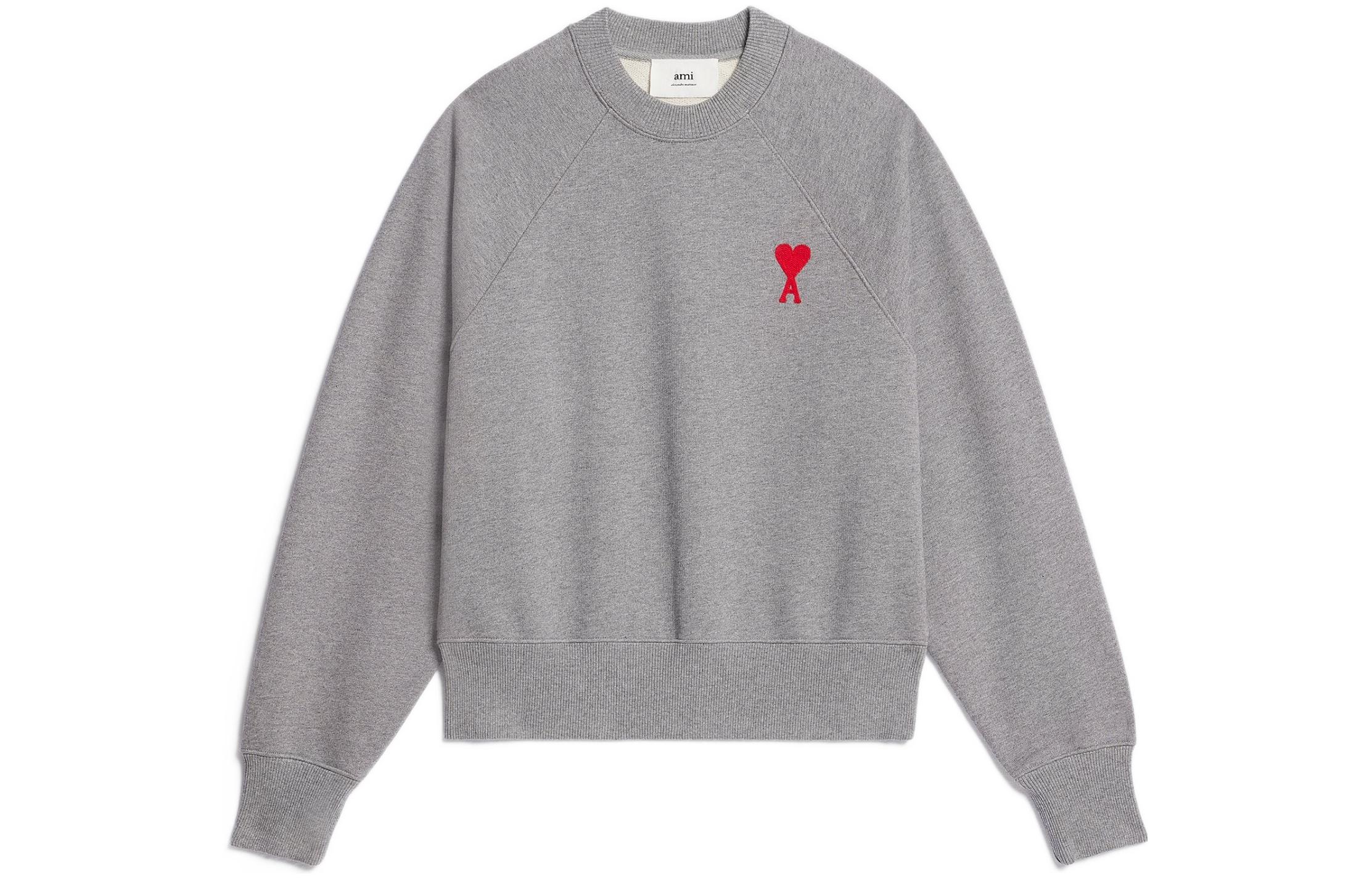 AMI Paris SS23 Heather Grey Heart Embroidered Unisex Vintage Crewneck Sweatshirt USW004747-0501 圖 2