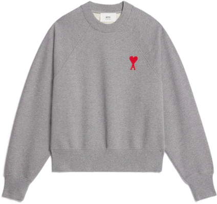 AMI Paris SS23 淡灰色愛心刺繡復古款中性圓領運動衫 USW004747-0501 Order AMI Paris SS23 淡灰色愛心刺繡復古款中性圓領運動衫 USW004747-0501