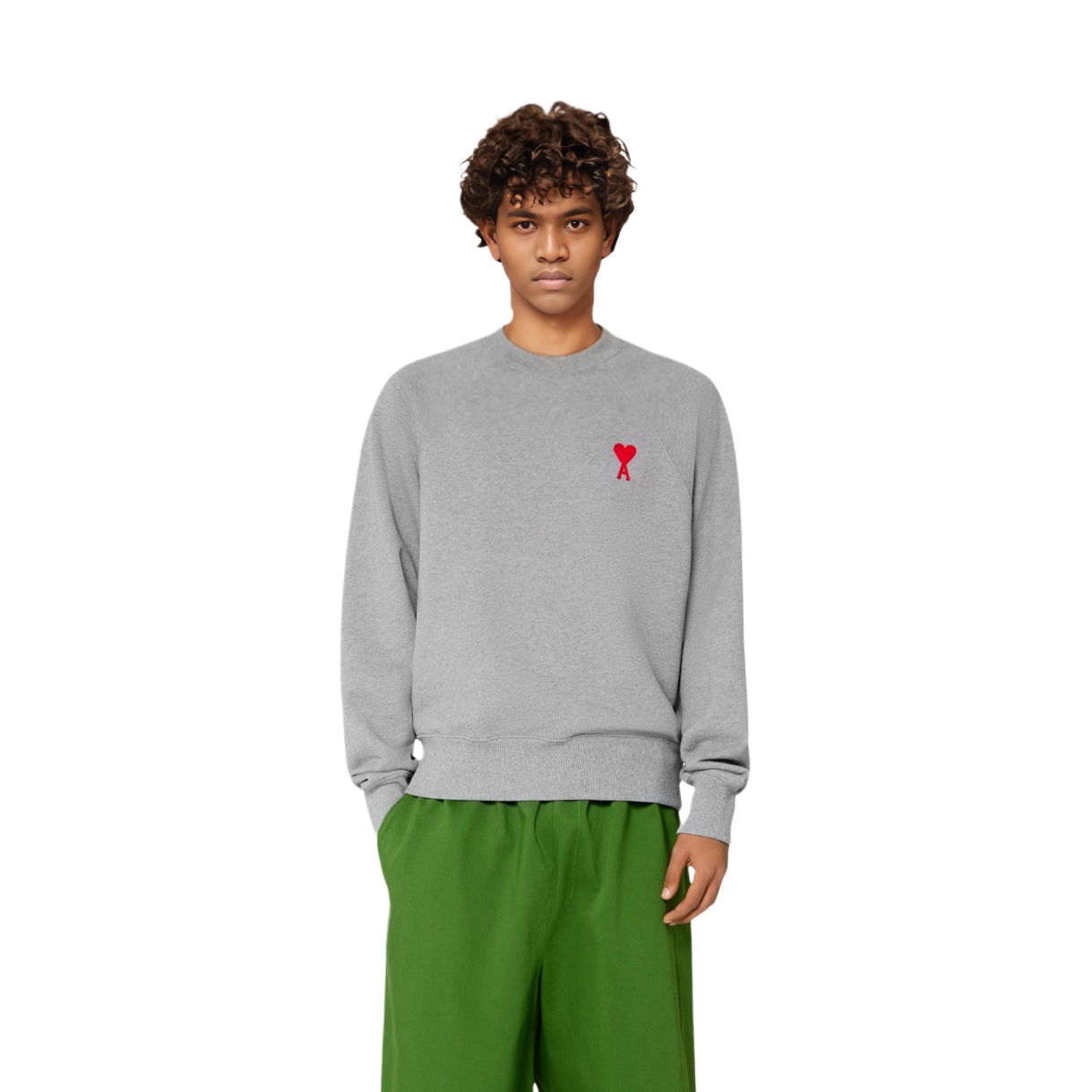 AMI Paris SS23 Heather Grey Heart Embroidered Unisex Vintage Crewneck Sweatshirt USW004747-0501 圖 3