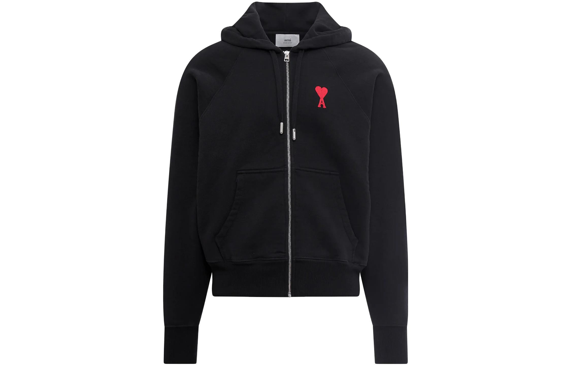 AMI Paris SS23 Logo Badge Print Zip-Up Sweatshirt Unisex - Black USW404747009