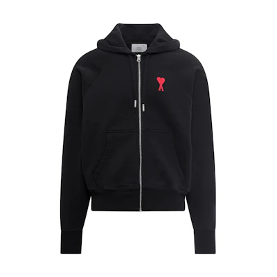 AMI Paris SS23 Logo Badge Print Zip-Up Sweatshirt Unisex - Black USW404747009
