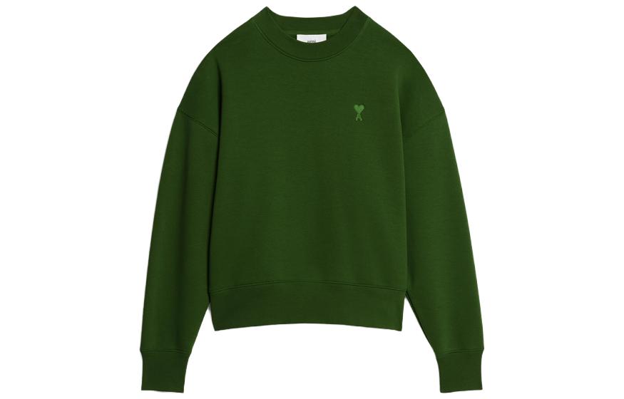 AMI PARIS SS23 Logo Embroidered Crewneck Sweatshirt Evergreen Unisex. USW012740-311