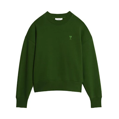 AMI PARIS SS23 Logo Embroidered Crewneck Sweatshirt Evergreen Unisex. USW012740-311