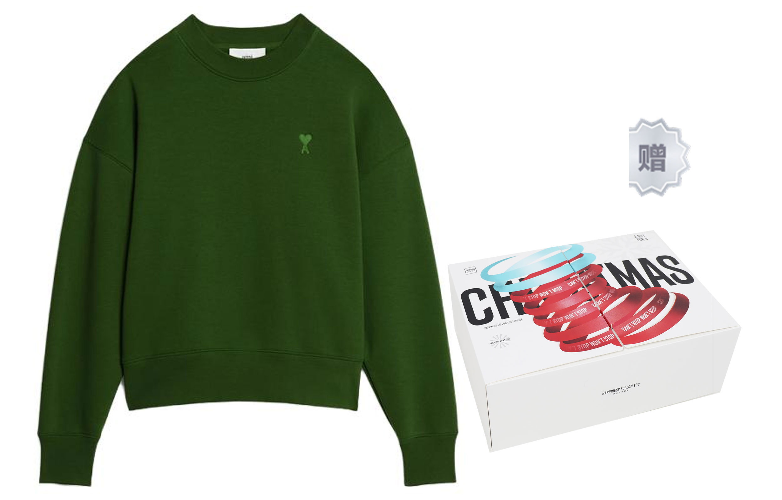 AMI PARIS SS23 Logo Embroidered Crewneck Sweatshirt Evergreen Unisex. USW012740-311 圖 6