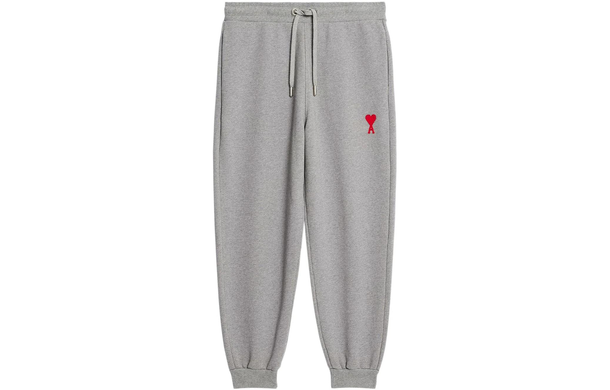 AMI Paris SS23 Logo Embroidered Grey Knit Joggers Unisex Mid-Rise Fit UTR2047470-501