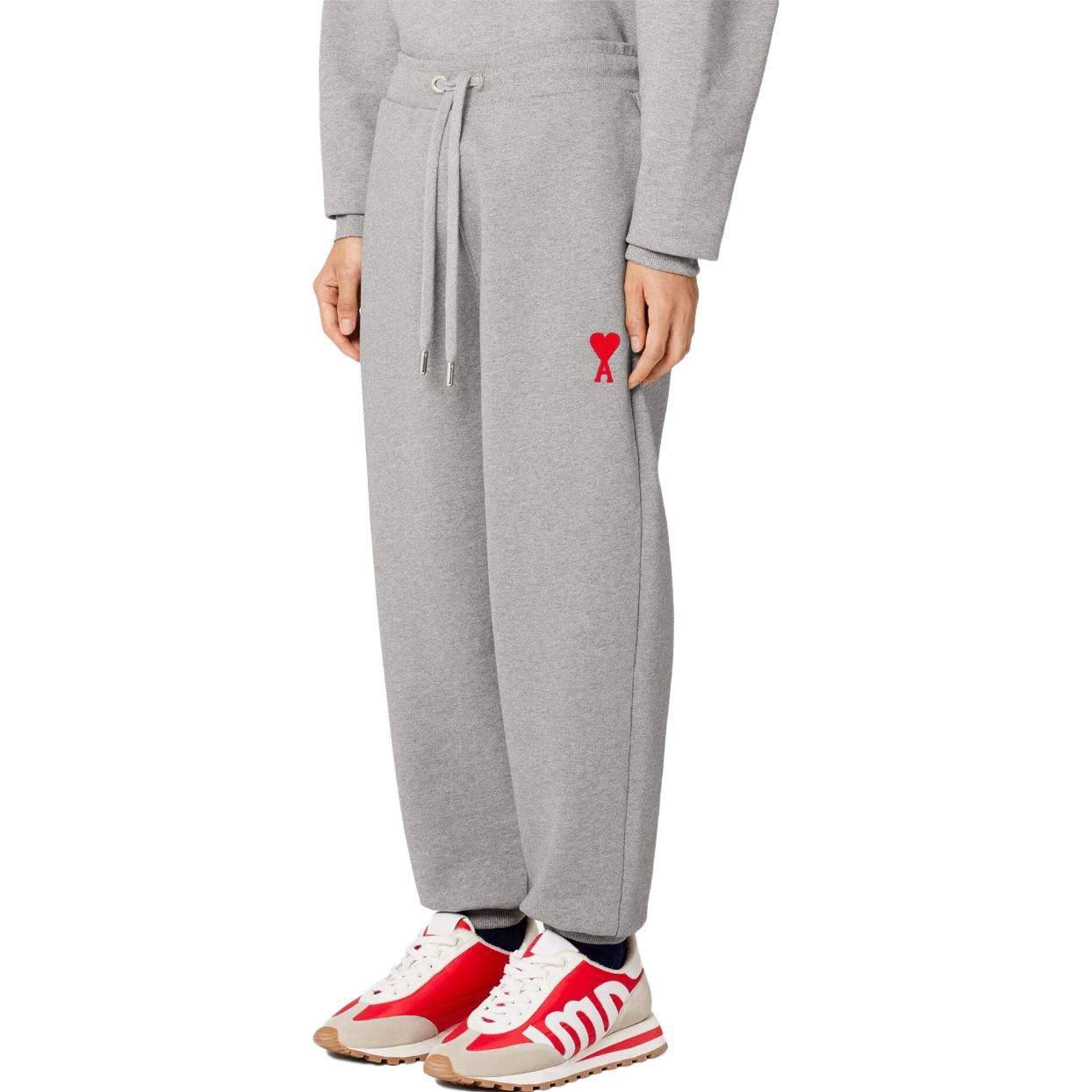 Purchase AMI Paris SS23 刺繡標誌灰色針織休閒褲 男女中腰版型 UTR2047470-501