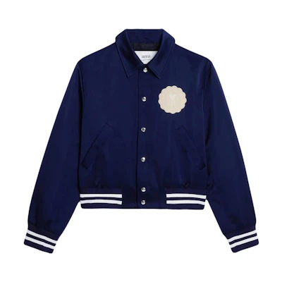 AMI PARIS SS23 Logo Pattern Button-Up Pilot Jacket Unisex Blue UJK219PL0011-491