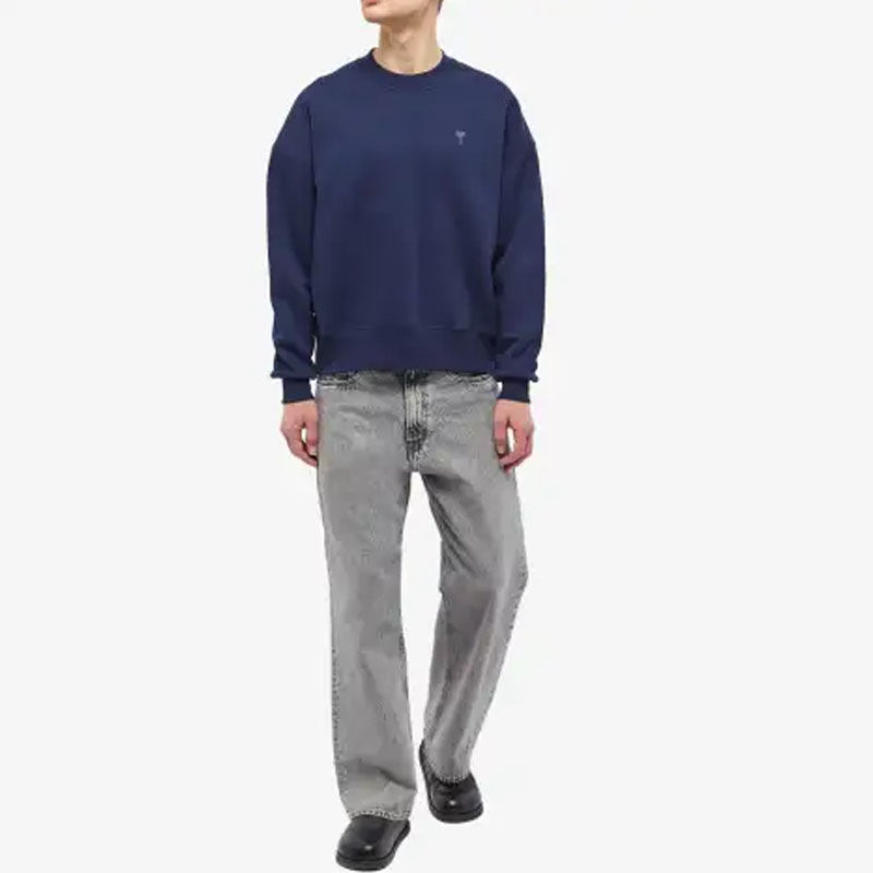 AMI PARIS SS23 Navy Blue Heart Print Crewneck Sweatshirt Mens Long Sleeve USW012-740491 圖 3