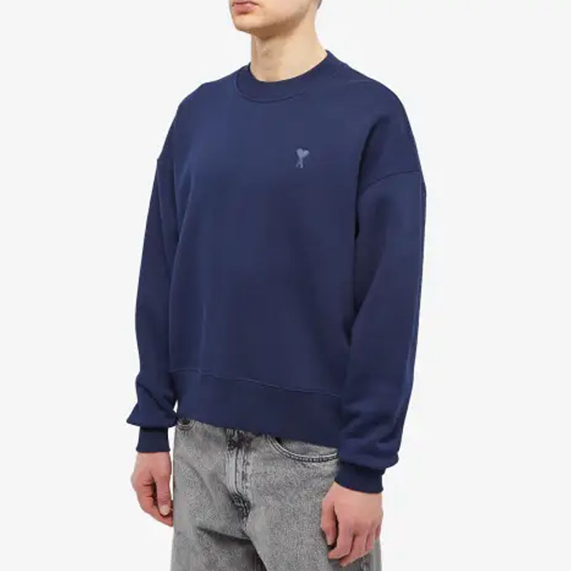AMI PARIS SS23 Navy Blue Heart Print Crewneck Sweatshirt Mens Long Sleeve USW012-740491 圖 5