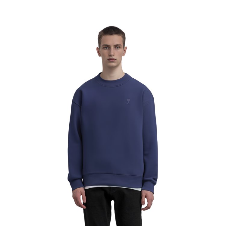 AMI PARIS SS23 Navy Blue Heart Print Crewneck Sweatshirt Mens Long Sleeve USW012-740491 圖 6