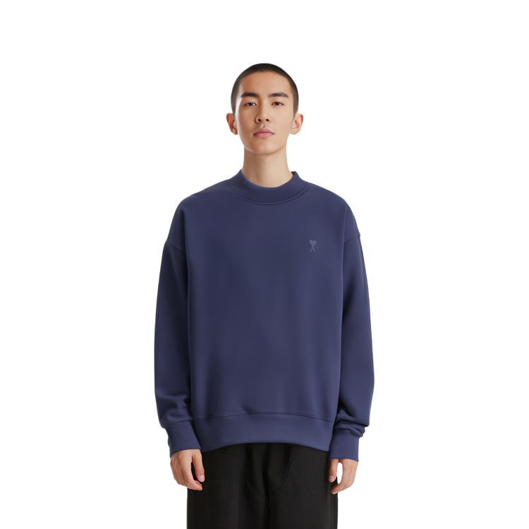 AMI PARIS SS23 Navy Blue Heart Print Crewneck Sweatshirt Mens Long Sleeve USW012-740491 圖 7