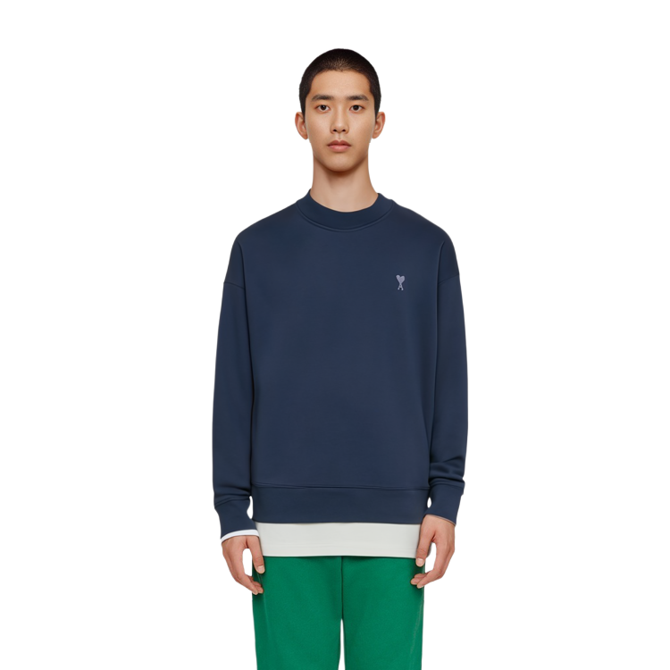AMI PARIS SS23 Navy Blue Heart Print Crewneck Sweatshirt Mens Long Sleeve USW012-740491 圖 8