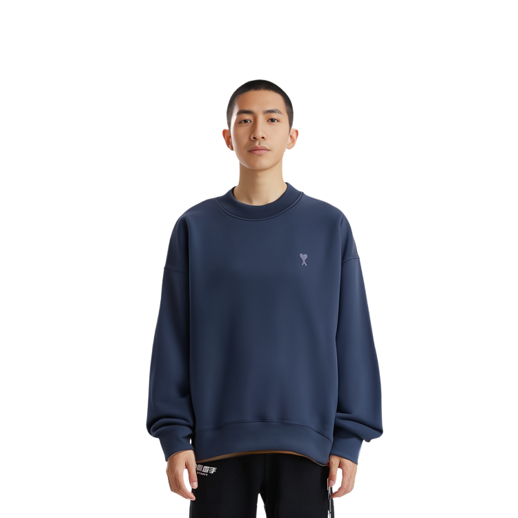 AMI PARIS SS23 Navy Blue Heart Print Crewneck Sweatshirt Mens Long Sleeve USW012-740491 圖 9