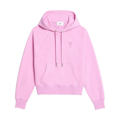 AMI PARIS SS23 Pink Heart Embroidered Hoodie Unisex Casual Pullover USW204747-663