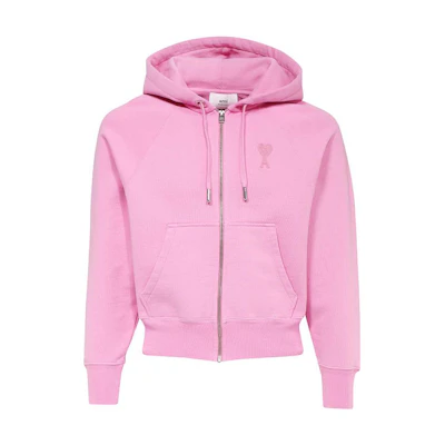 AMI PARIS SS23 Pink Solid Zip-Up Hoodie Long Sleeve USW404747-663