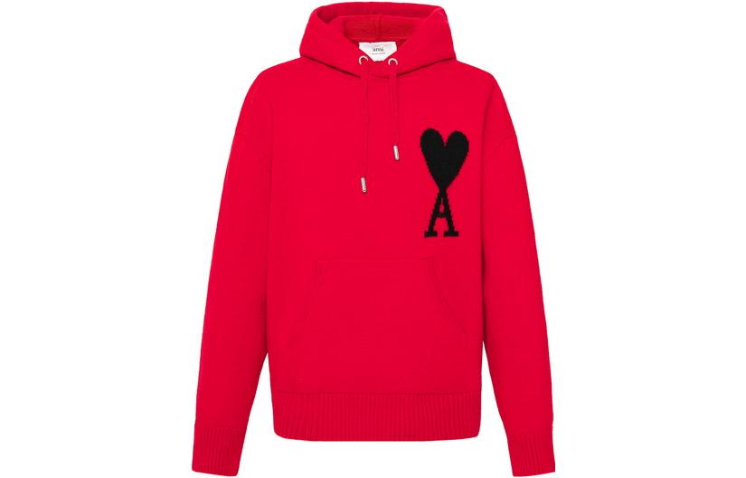 AMI PARIS SS23 Red Heart Graphic Knit Hoodie UKS802018-605