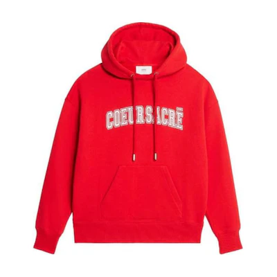 AMI Paris SS23 Red Hoodie with Solid Color and Letter Pattern for Men. USW209747-681