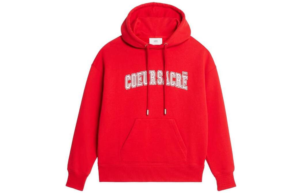 AMI Paris SS23 Red Hoodie with Solid Color and Letter Pattern for Men. USW209747-681 圖 2