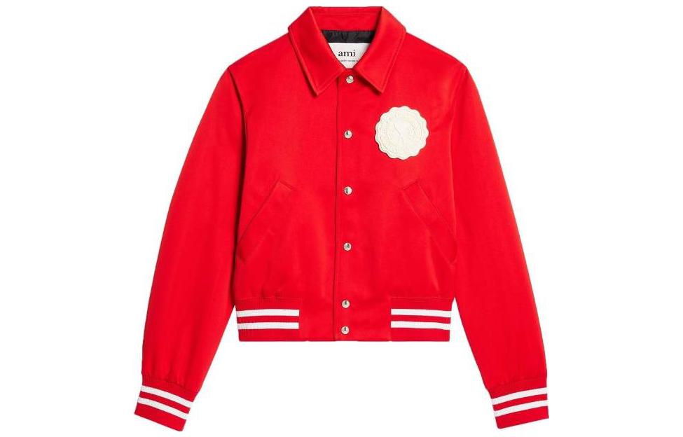 AMI PARIS SS23 Red Logo Collared Bomber Jacket Unisex UJK219PL0011681