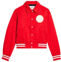 AMI PARIS SS23 Red Logo Collared Bomber Jacket Unisex UJK219PL0011681 AMI PARIS SS23 Red Logo Collared Bomber Jacket Unisex UJK219PL0011681