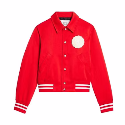 AMI PARIS SS23 Red Logo Collared Bomber Jacket Unisex UJK219PL0011681