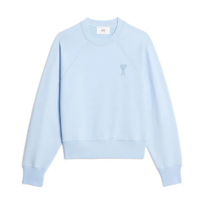 AMI PARIS SS23 Sky Blue Heart Embroidered Unisex Cotton Crewneck Sweatshirt USW004747-464