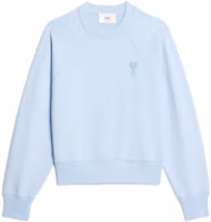Order AMI PARIS SS23 Sky Blue Heart Embroidered Unisex Cotton Crewneck Sweatshirt USW004747-464