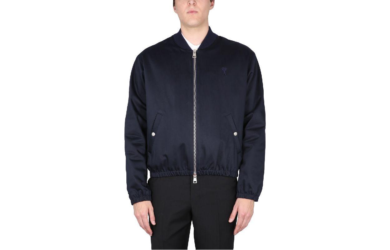 AMI Paris SS23 Solid Cotton Satin Zip-Up Jacket  Navy Blue. HJK023CO0009-491 圖 2