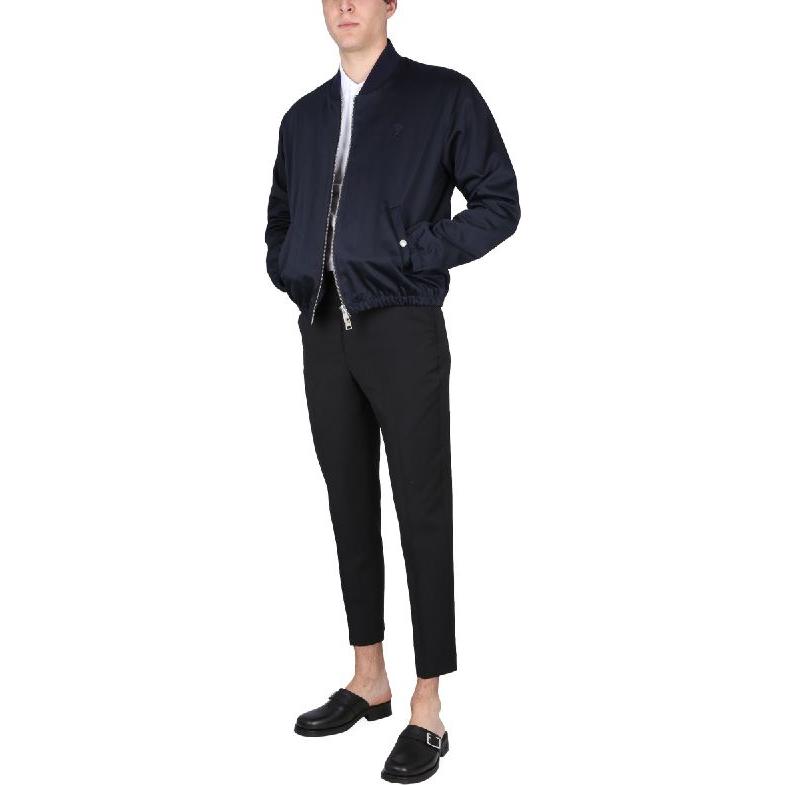 AMI Paris SS23 Solid Cotton Satin Zip-Up Jacket  Navy Blue. HJK023CO0009-491 圖 3