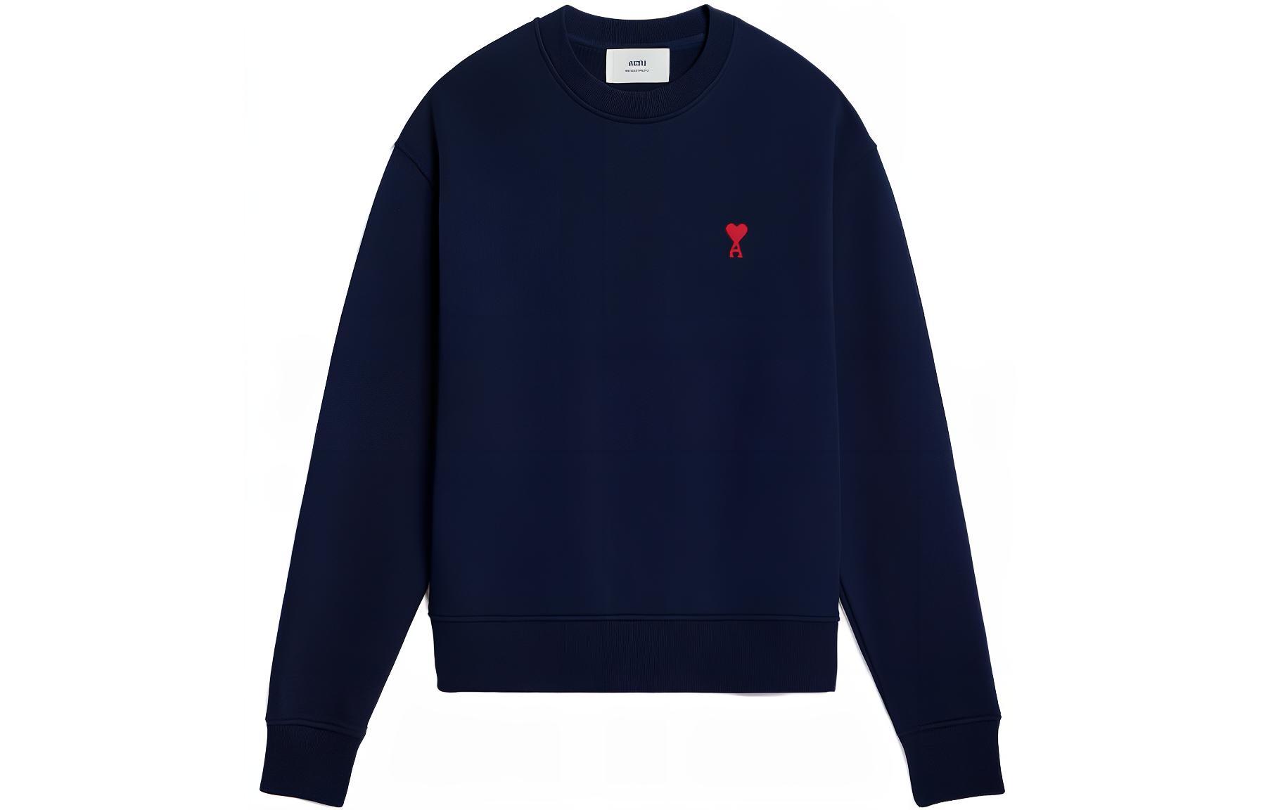 AMI Paris SS23 Solid Heart Embroidery Crewneck Sweatshirt Unisex Sailor Blue USW00173013-491